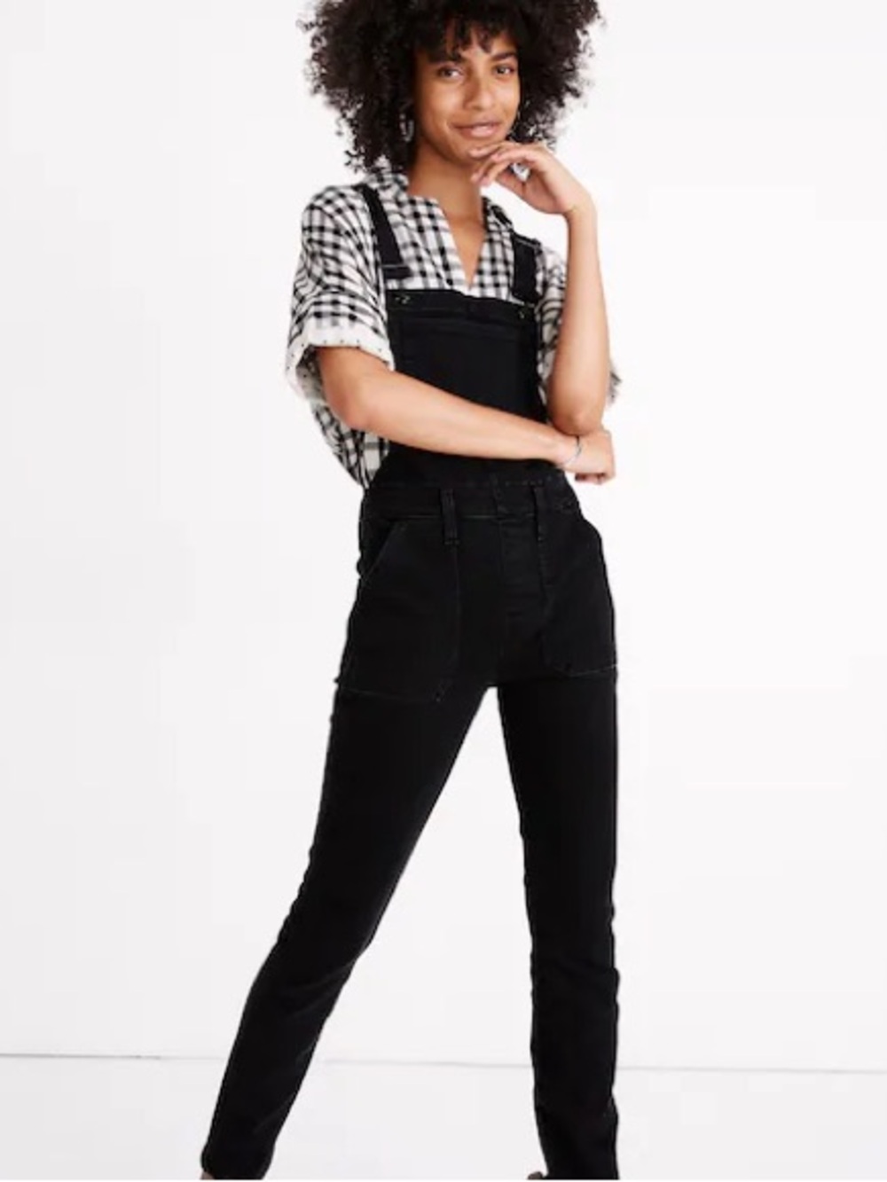 Madewell Women's Black Denim skinny Overalls - Slim Bib Jeans